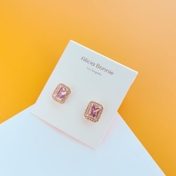 Aurora Gold Pink Crystal Stud Earrings by Alicia Bonnie - Picture 2 of 4